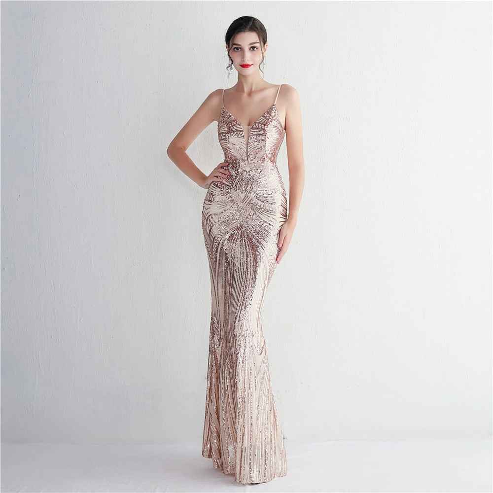 HBLL Women Strap Party Maxi Dress Sexy V Neck Evening Dress Celebrity Purple Sequin Dress Long Prom Formal Occasion Dress