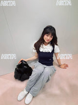 Japanese Style Lapel Lace Bows Short-sleeved T-shirt Elegant and Exquisite Slimming Look Black T Shirt for Women Summer Tshirt