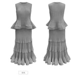 Pleated T-Shirt Top 2026 Summer New Ruffled Sleeveless Vest Simple Elegant Fashion Cake Skirt Elegant Women Travel Outfit