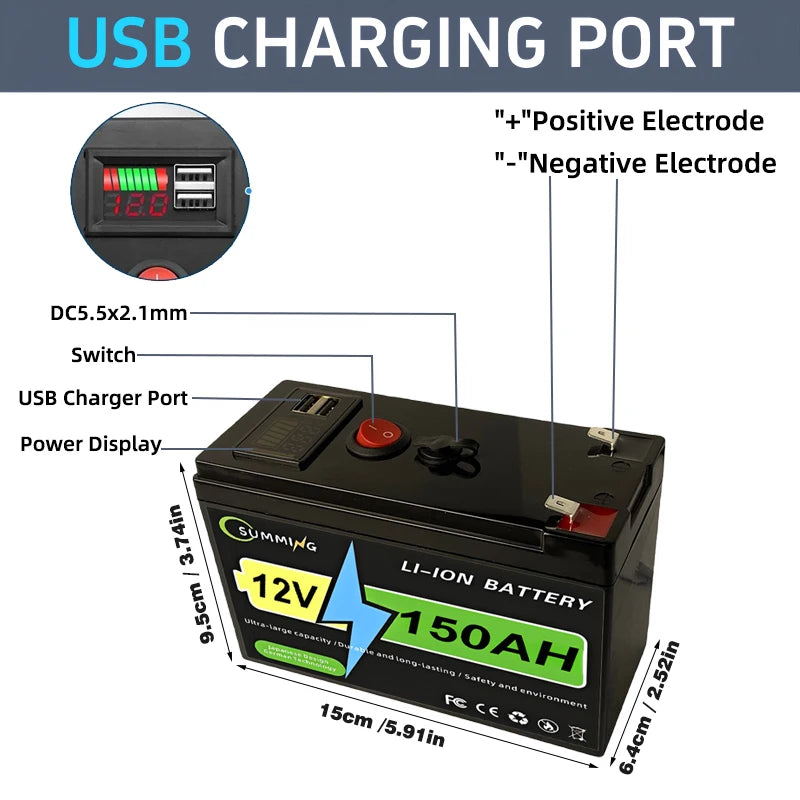 12V 220AH Lithium Battery with Built-in BMS Fit for Home Storage RV Off-Grid System Solar Power System Marine