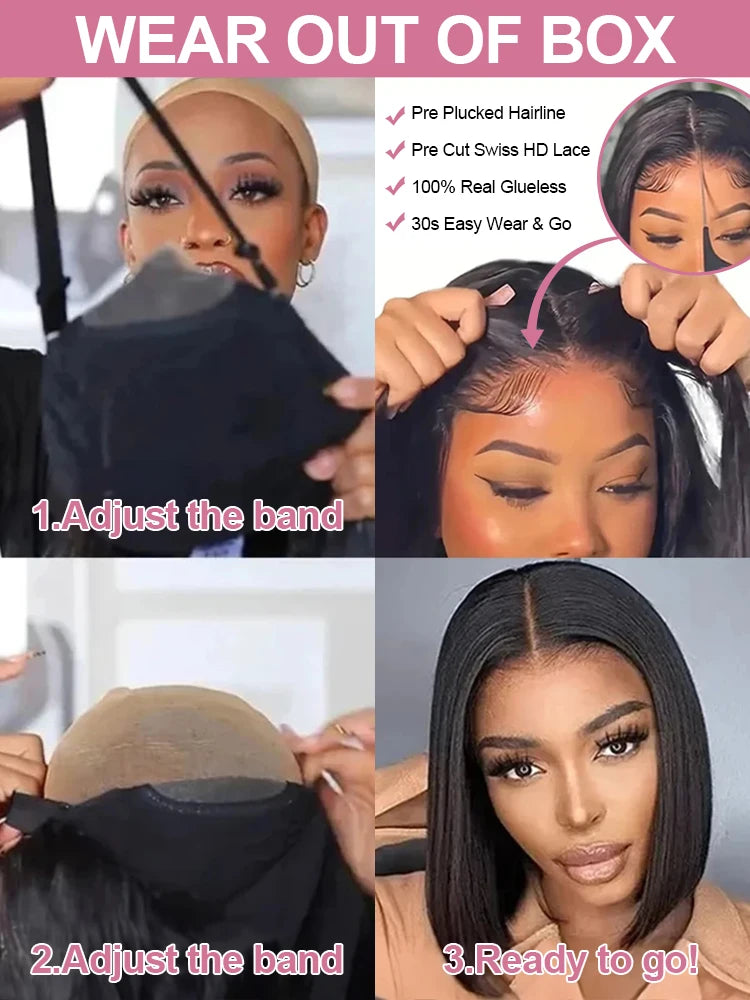 Bone Straight Short Bob Wigs Human Hair HD 13x6 13x4 Lace Frontal Wigs