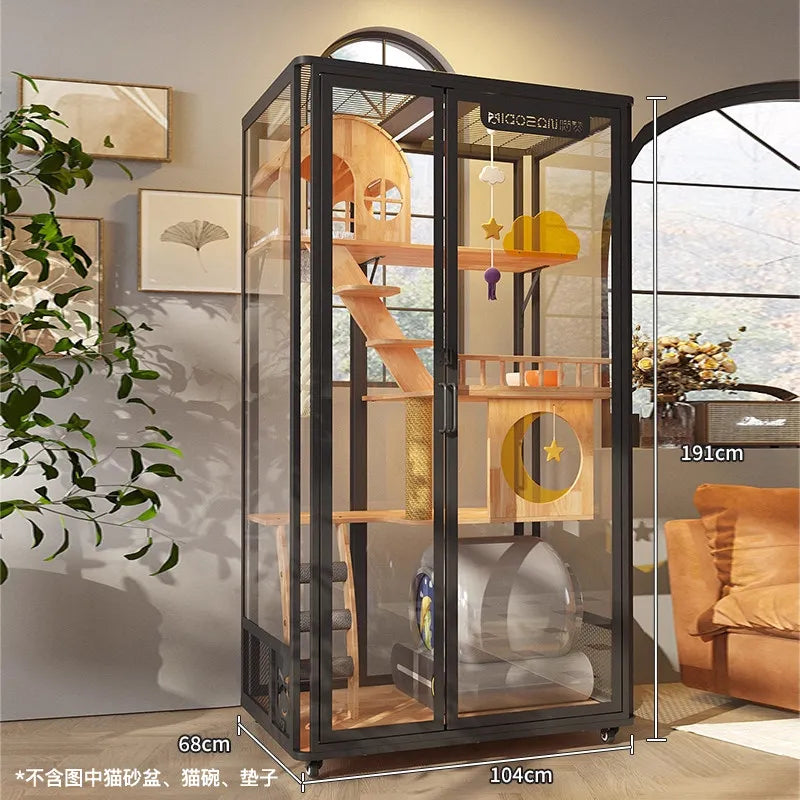 Solid wood luxury can put smart cat toilet integrated cat cage nest  panoramic view