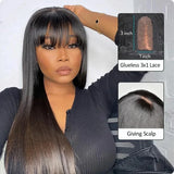 Glueless Wig With Bangs Human Hair 3x1 HD Lace Straight Human Hair Wigs