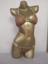 NPC IFBB Pro Competition Bikini Posing Suit for Women Rhinestone Connectors Scrunch Bikini