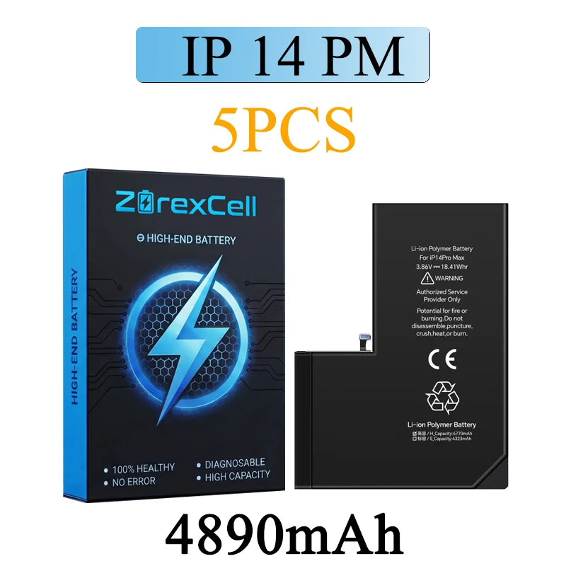 5PCS ZoreXcell High Capacity Diagnostic Battery Compatible with iPhone 14,14 Pro,14 Pro Max, No Pop Up Message Battery