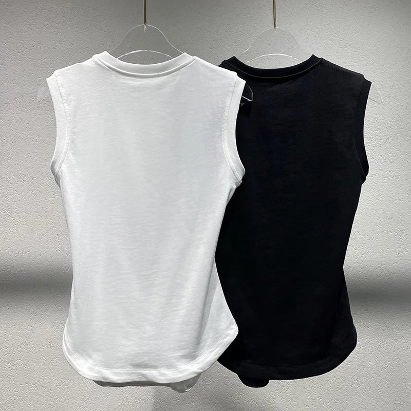 2025 Spring/Summer New Design Solid Color Round-neck Sleeveless T-Shirt Blouse - Slim Fit Women's Style