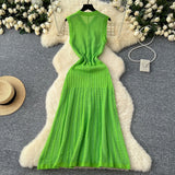 YuooMuoo Brand Fashion Single-breasted Knitted Summer Dress Women Vintage Pockets A-line Long Shirt Dress Chic Vacation Robes