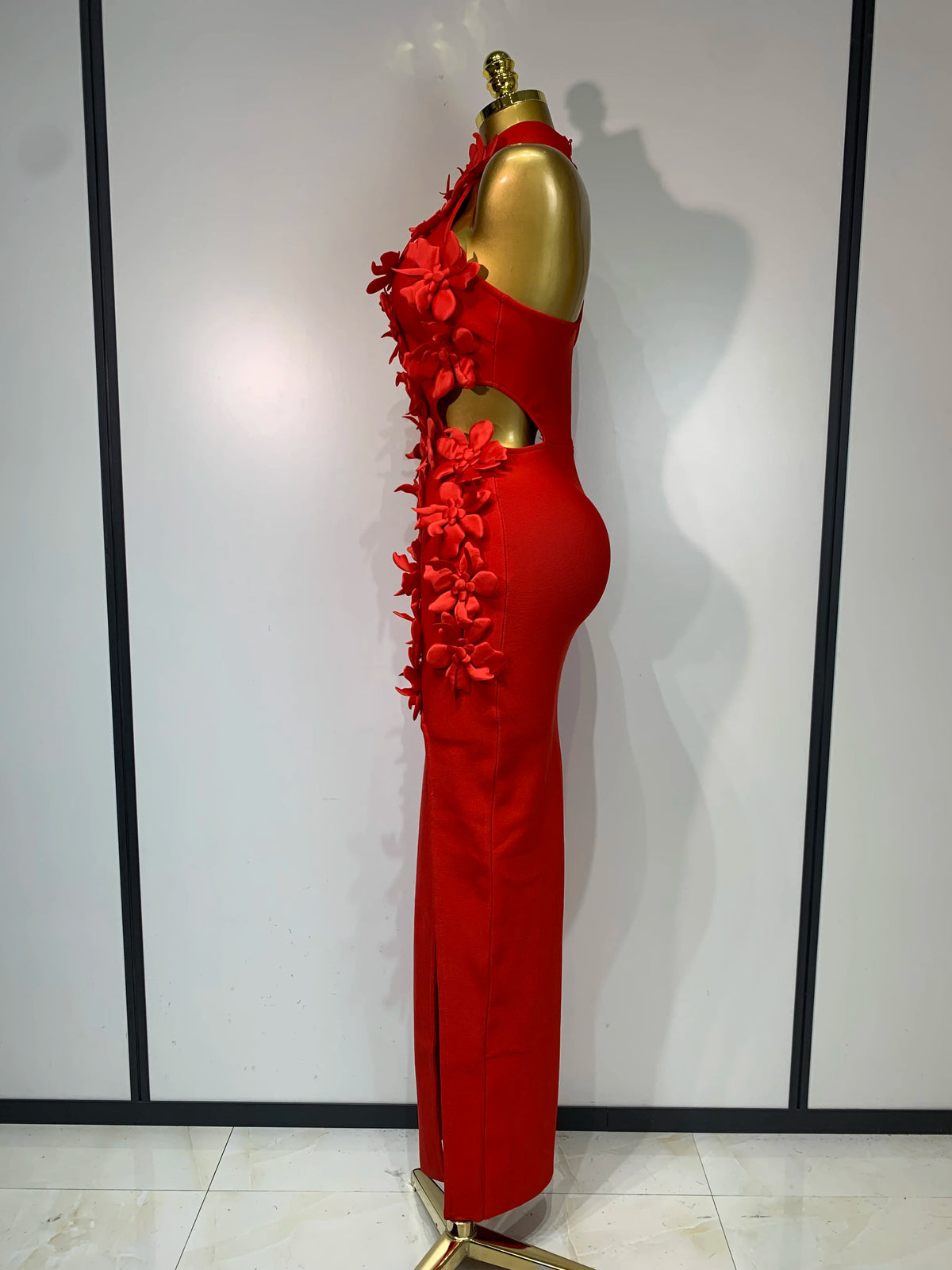 Women Sexy Sleeveless Flower Hollow Out Evening Party Bandage Dresses Red Knitted Bodycon Birthday Wedding Guest Clothing