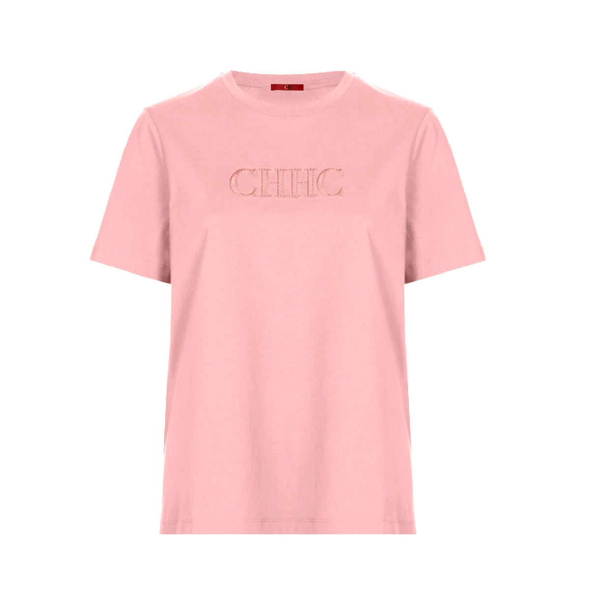 CH Women's Clothing - Pink Cotton Embroidered Letter Pattern Short-Sleeved Casual Basic T-Shirt - Urban Style Summer Fashionable