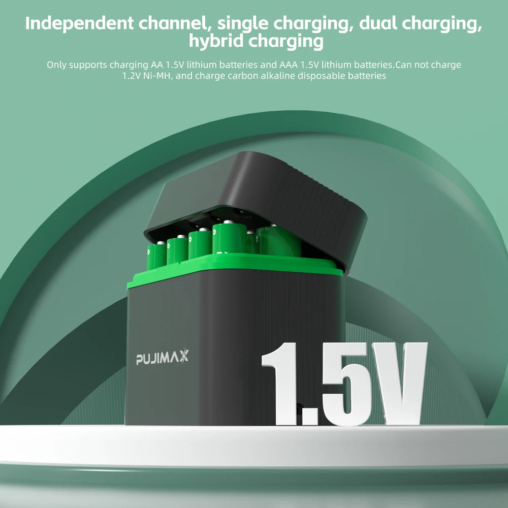 PUJIMAX Smart AA/AAA Lithium Battery Charger Charging 4 AA+4 AAA Rechargeable Li-ion Batteries With High Capacity Battery SET