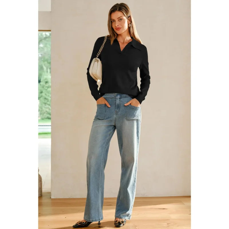 Women's POLO shirt, spring sweater, business casual wear, summer fashion.