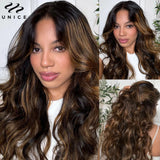 Unice FB30 Balayage Highlight Body Wave Human Hair Bundles 3PCS Deal 100% Human Hair Ombre Brown Colored Bundles Sew In Weaves