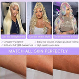 200% 250% Density 613 Blonde Lace Front Wigs Body Wave Human Hair 13x6 13x4 Hd Lace Frontal Wig Pre Plucked Brazilian Ponytail Human Hair Lace Frontal Wig For Women Ready to Wear On Clearance Sale Pre Plucked Wig Party Work