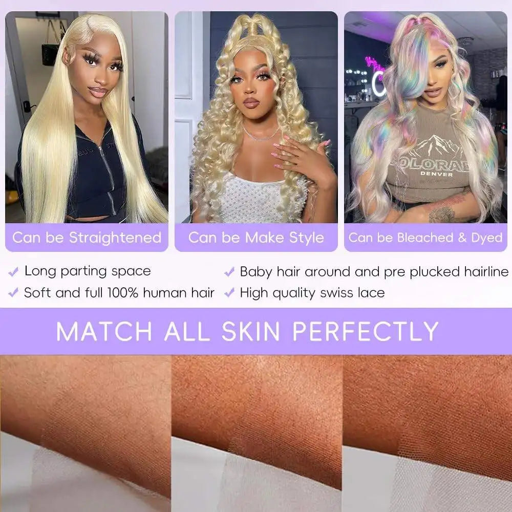 200% 250% Density 613 Blonde Lace Front Wigs Body Wave Human Hair 13x6 13x4 Hd Lace Frontal Wig Pre Plucked Brazilian Ponytail Human Hair Lace Frontal Wig For Women Ready to Wear On Clearance Sale Pre Plucked Wig Party Work
