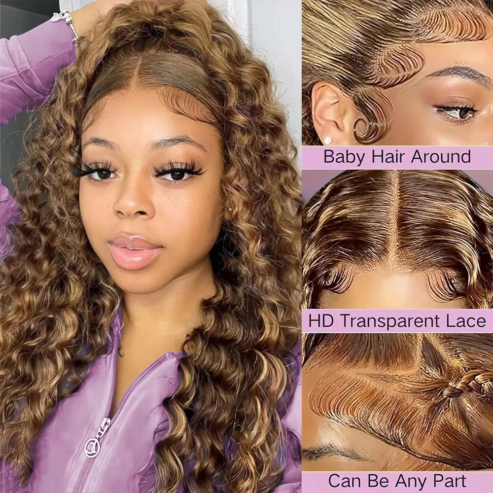 13x4 13x6 Hd Lace Frontal Wig Water Wave 4/27 Highlight Wig Deep Wave Curly Wigs Pre Plucked Brazilian Human Hair for Women