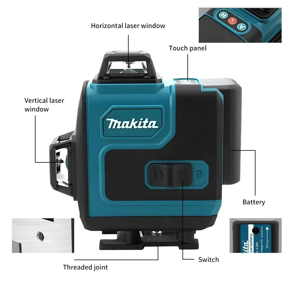 Makita High-Precision 16-Line 360 Horizontal Vertical Cross Level Green Light Laser High-Precision Wall-Mounted Portable Tool