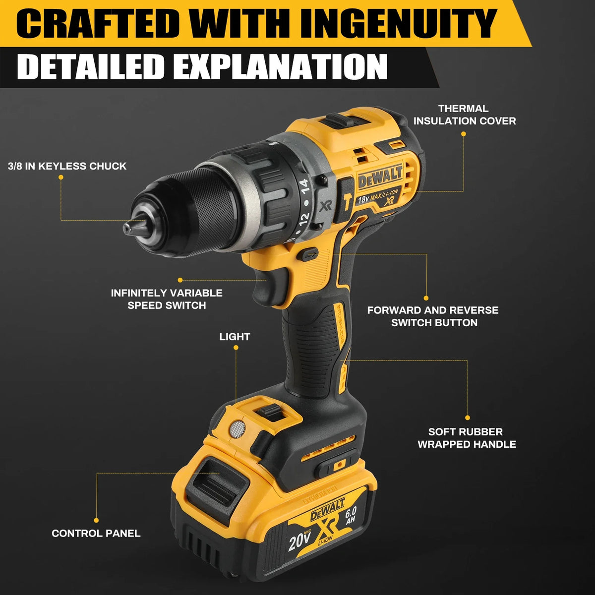 Dewalt DCD796 Cordless Brushless Impact Drill Brushless Drill Multifunctional Rechargeable Portable 20V Battery Power Tools
