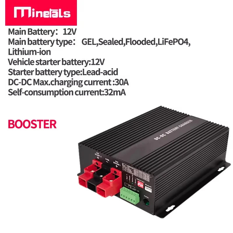 DC to DC 12V 30A Smart Charger with Booster Support App Lithium Battery Fully Automatic Charging Temperature Charger