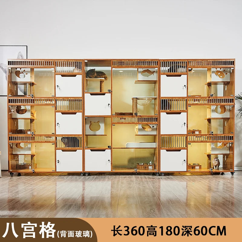 Cat cage villa solid wood foster cat breeding cage pet store window glass