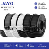 JAYO 3D Printer Filament  PETG PLA HSMPETG PLA PLUS 1.75mm 5Rolls 3D Printing Materials for 100% No Bubble &FDM 3D Pen DIY Gift