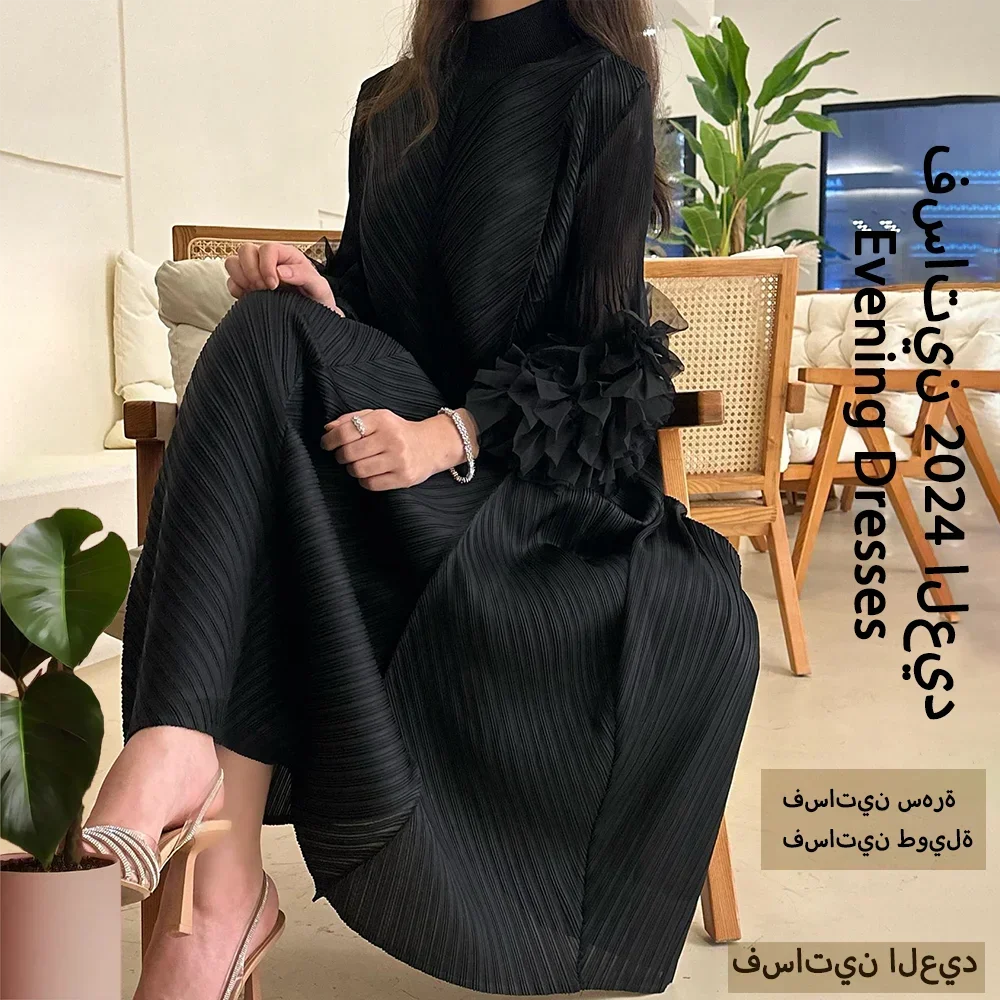 YUDX Luxury Purple Miyake Pleated High Neck Maxi Evening Dress, Ruffle Sleeve Women's Wedding Guest Ramadan Party Dress 2026 New