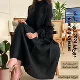 YUDX Luxury Purple Miyake Pleated High Neck Maxi Evening Dress, Ruffle Sleeve Women's Wedding Guest Ramadan Party Dress 2026 New