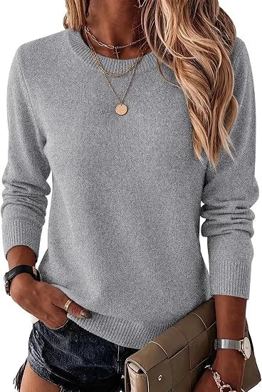 Women's Fashionable Wool Blend Sweater, Long-Sleeved with a Round Neck, Suitable for Business Casual Occasions, Trendy and Stylish.