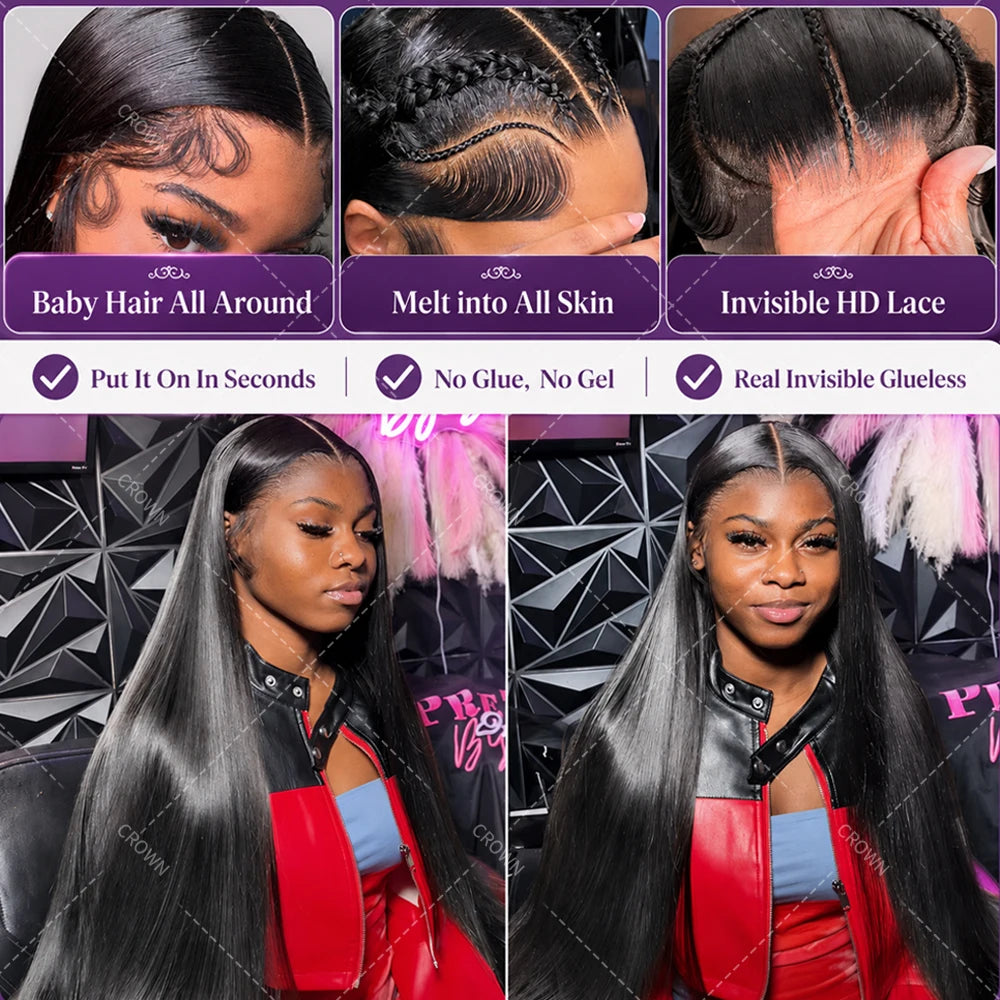 360 Lace Straight Human Hair Wig 13X4 Lace Front Wig Natural Black HD Lace Pre Plucked Bleached Knots High Ponytail Wig For Black Women