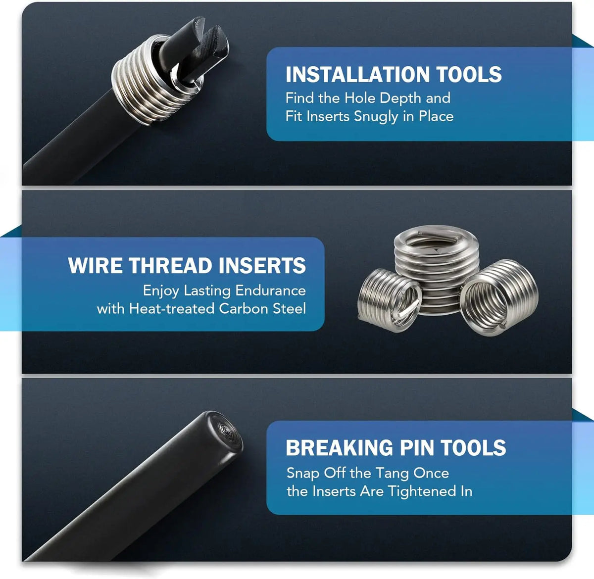 Thread Repair Kit SAE and Metric Helicoil Repair Kit with HSS Drill Bits Inserts Taps Break Off Tools Rethreading Tools in 1/4"
