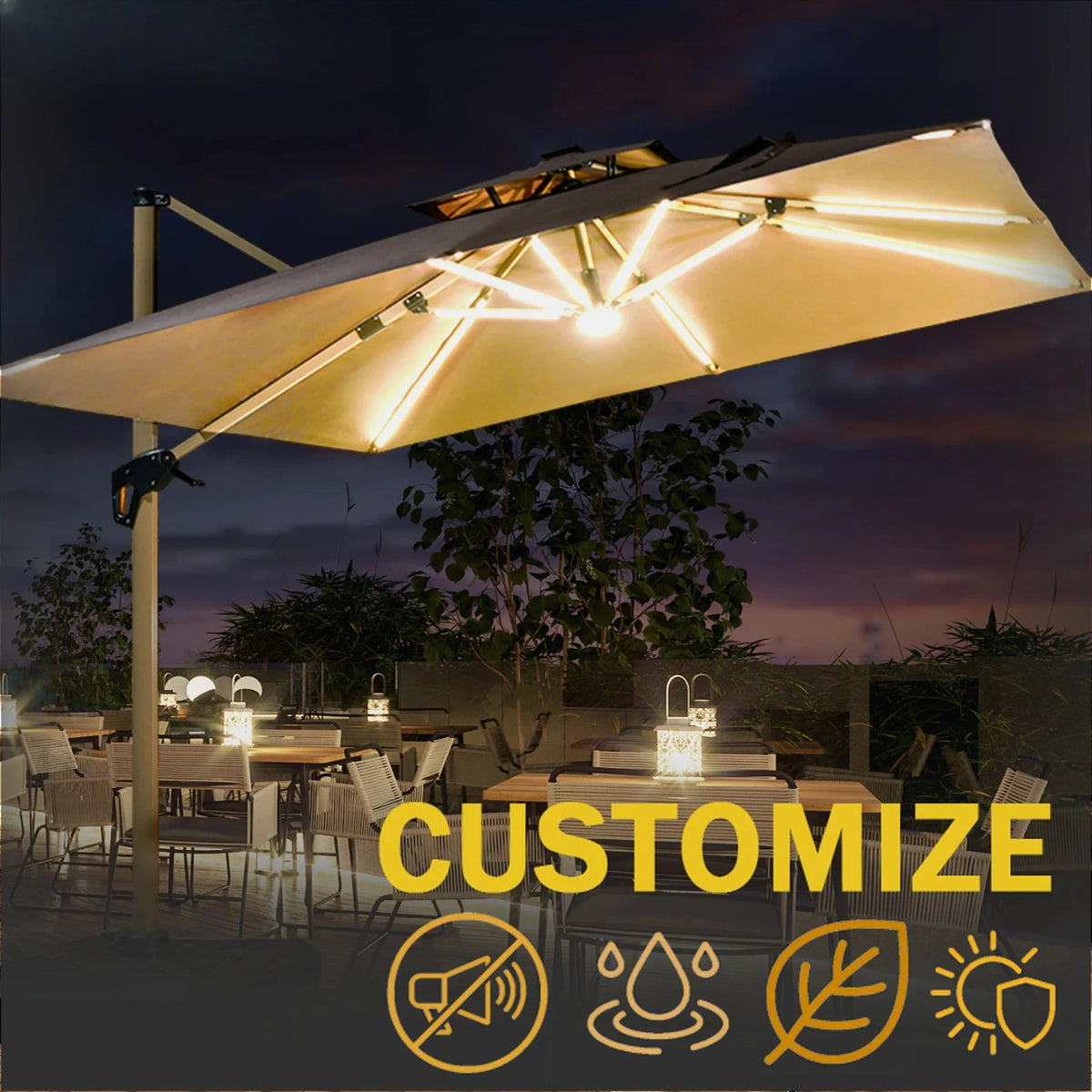 Outdoor Aluminum Garden Umbrella UV Resistant Sunshade Patio Umbrella With Base For Hotel Villa Courtyard Park Heavy DutyDurable