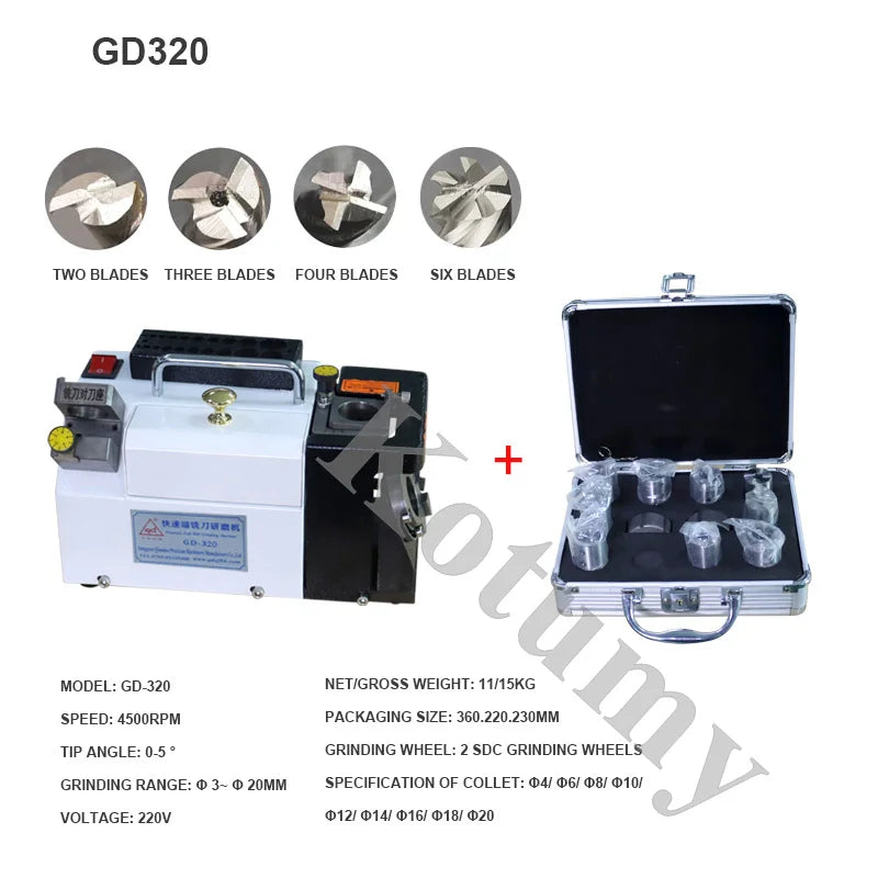 GD-320 Electric Milling Cutter Grinder Drill Sharpening Machine Drill Bit Grinding 220V 4500rpm 3~20mm CBN/SDC Multi-blade End M