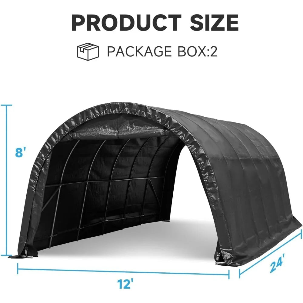 12 X 24 Ft Heavy-duty Carport, Portable Garage with Reinforced All-steel Frame and Domed Roof, Outdoor Waterproof Storage Shed