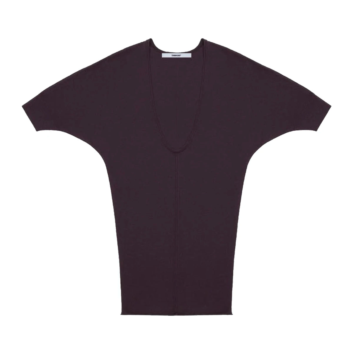 Tank Purple Black Deep V-Neck Knitted Top Can Be Worn in Both Front and Back, With Mid Sleeves and a Long T-Shirt Skirt