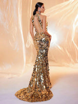 LOVE&LEMONADE Sexy Halter Neck Gold Sequin Backless Maxi Evening Dress for Women Wholesale Dropshipping LM86444