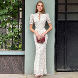 Linad Spring Elegant Print Long Dress Vintage High Waist Puff Sleeve Dresses Lady Casual Chiffon Turtleneck Dress For Women 2026