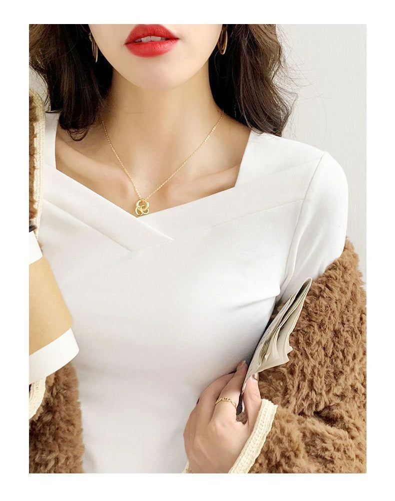 Women Turtleneck Full Sleeve Folds T Shirts Lady High Quality Elegant Elastic Tops Tees Female T-Shirt