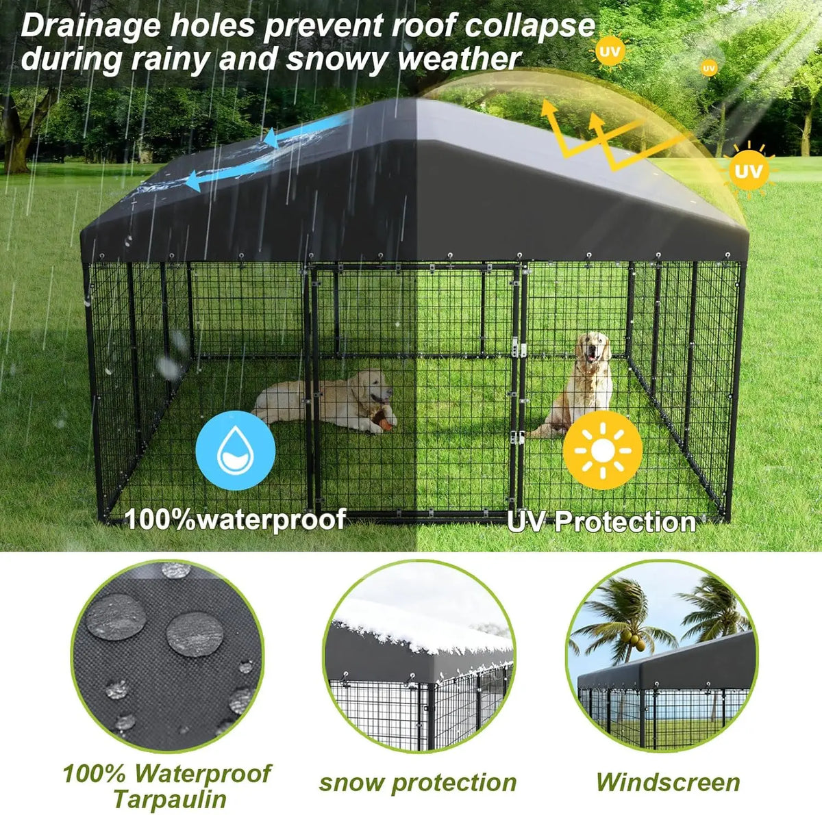 Gotland Dog Kennel Outdoor 10 x10 x6 FT, Dog Cage Outdoor for Medium/Large Dogs with Waterproof Roof Double Secure Locks Ground