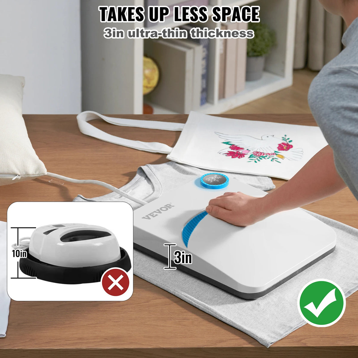 SucceBuy 9x9/12x10 in Portable Heat Press Machine DIY Shirt Printing Multifunctional Sublimation Transfer HTV Vinyl T-shirt Bag