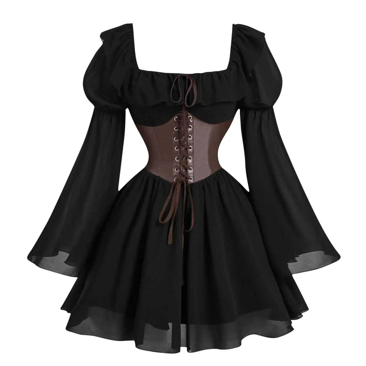 Renaissance Period Medieval New Long Sleeved Women's Bubble Sleeve Dress Halloween Fashion Retro New Party Waist Cinched Skirt