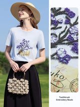 I BELIEVE YOU Beads Embroidered T-shirt Female 2025 Summer Letter Printing Casual Top Short Sleeve Cool Cotton Tees 2251015989