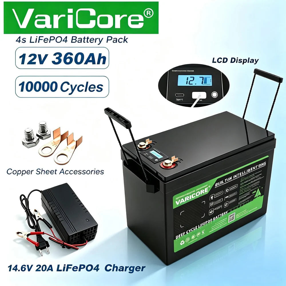 VariCore 12V/12.8v 340Ah 360Ah 200Ah 180Ah 120Ah LiFePO4 Battery Lithium Iron Phosphate Batteries Travel Camp 14.6v Golf Cart