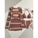 2026 with Long Sleeve Cover Up Printed Bikini Women Swimwear Female Swimsuit Three Pieces Bikini Set Bather Bathing Suit Swim