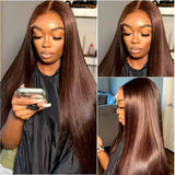 30 40 Inches Chocolate Brown Lace Front Human Hair Wig Pre Plucked Dark Brown Bone Straight 13x4 13x6 HD Lace Frontal Wigs