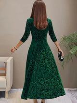 Plus size women's fashion Korean fleece fabric elegant bohemian long sleeve dress
