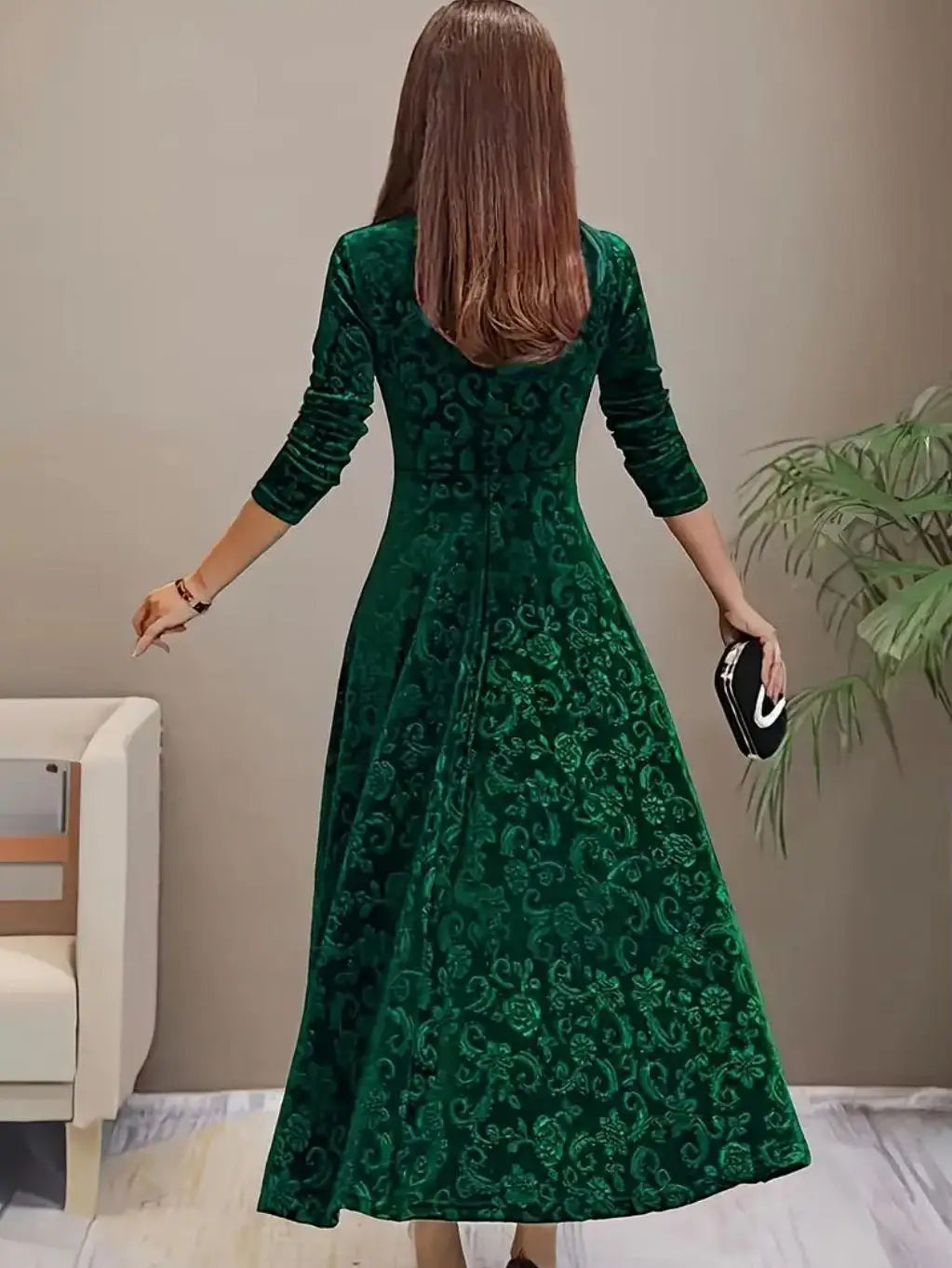 Plus size women's fashion Korean fleece fabric elegant bohemian long sleeve dress