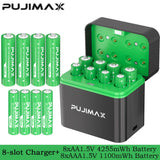 PUJIMAX Smart AA/AAA Lithium Battery Charger Charging 4 AA+4 AAA Rechargeable Li-ion Batteries With High Capacity Battery SET