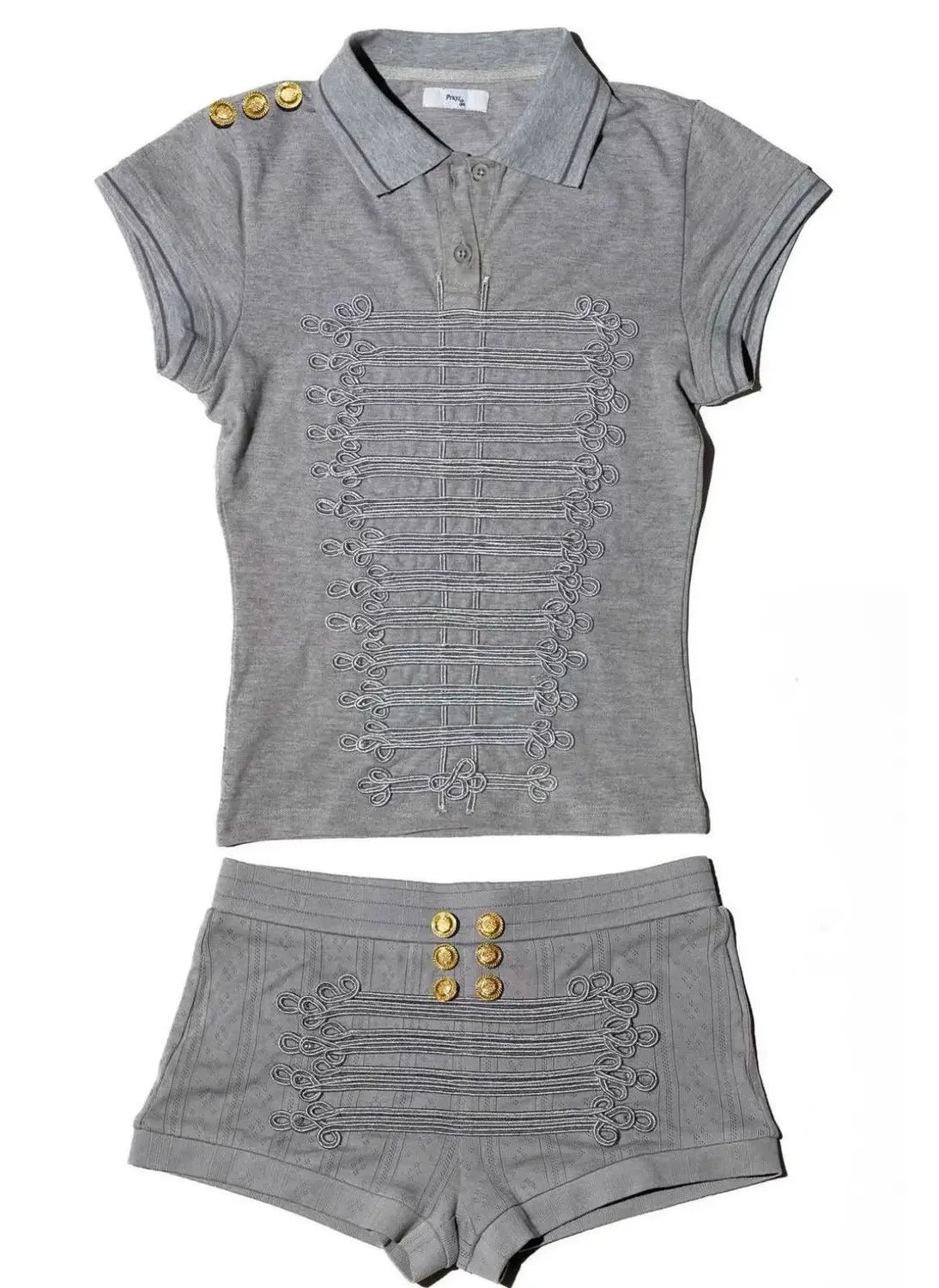2026 Y2K Praying style palace gray three-dimensional embroidered Polo shirt for women/shorts summer slimming visual suit