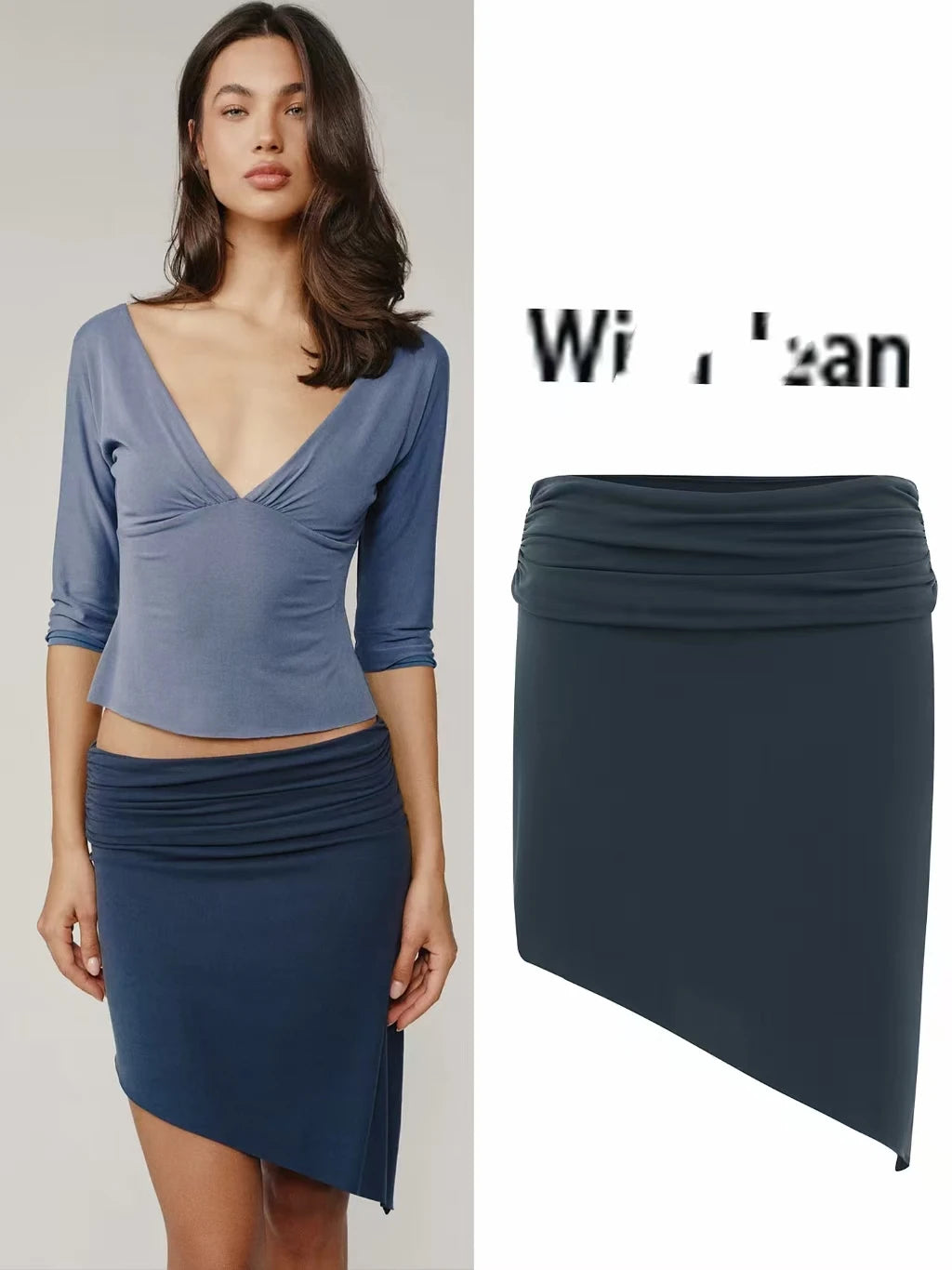 With Je Niche Design V-Neck Mid-Sleeve Slim-Fit Sexy Crop Top, Bodycon & Waist-Cropped for a Flattering Figure