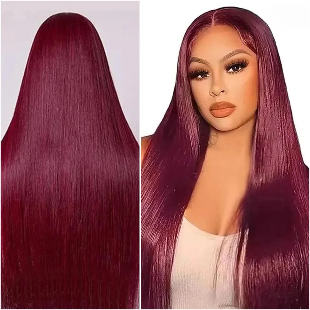 99j Burgundy Lace Frontal Human Hair Wig 250 Density Pre Plucked Red