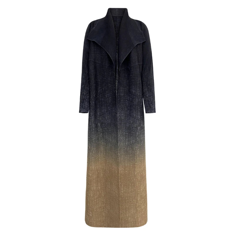 Miyake Pleated Turndown Collar Double Breasted Button Long Sleeve Cardigan Dress Women 2025 New Abaya Original Designer Clothes